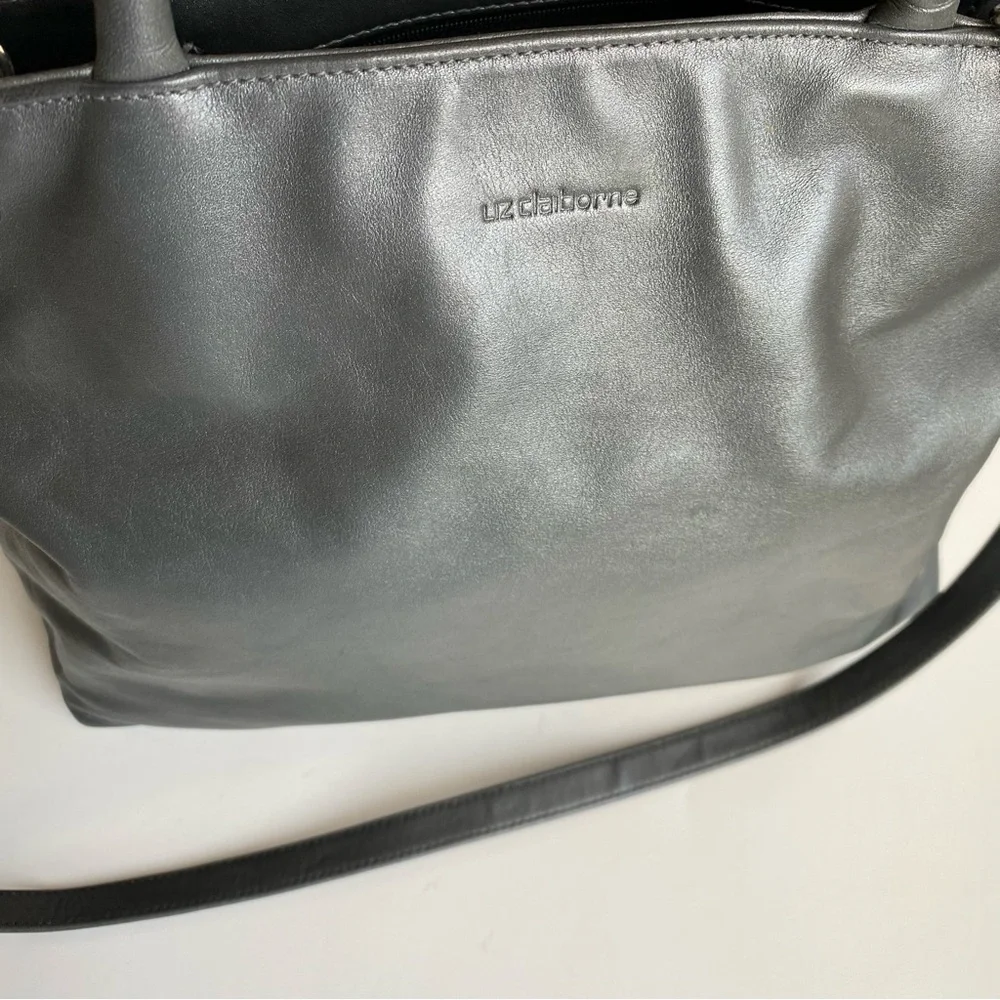Liz Claiborne Genuine Grey Leather Bag with Handles & Detachable Shoulder Strap - Picture 3 of 13